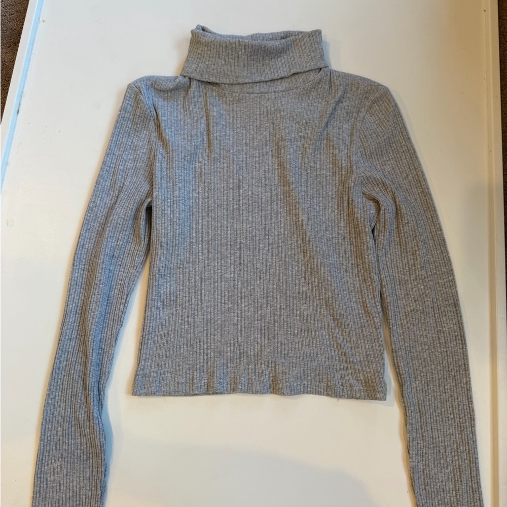 Ambiance Light Gray Ribbed Turtleneck Sweater